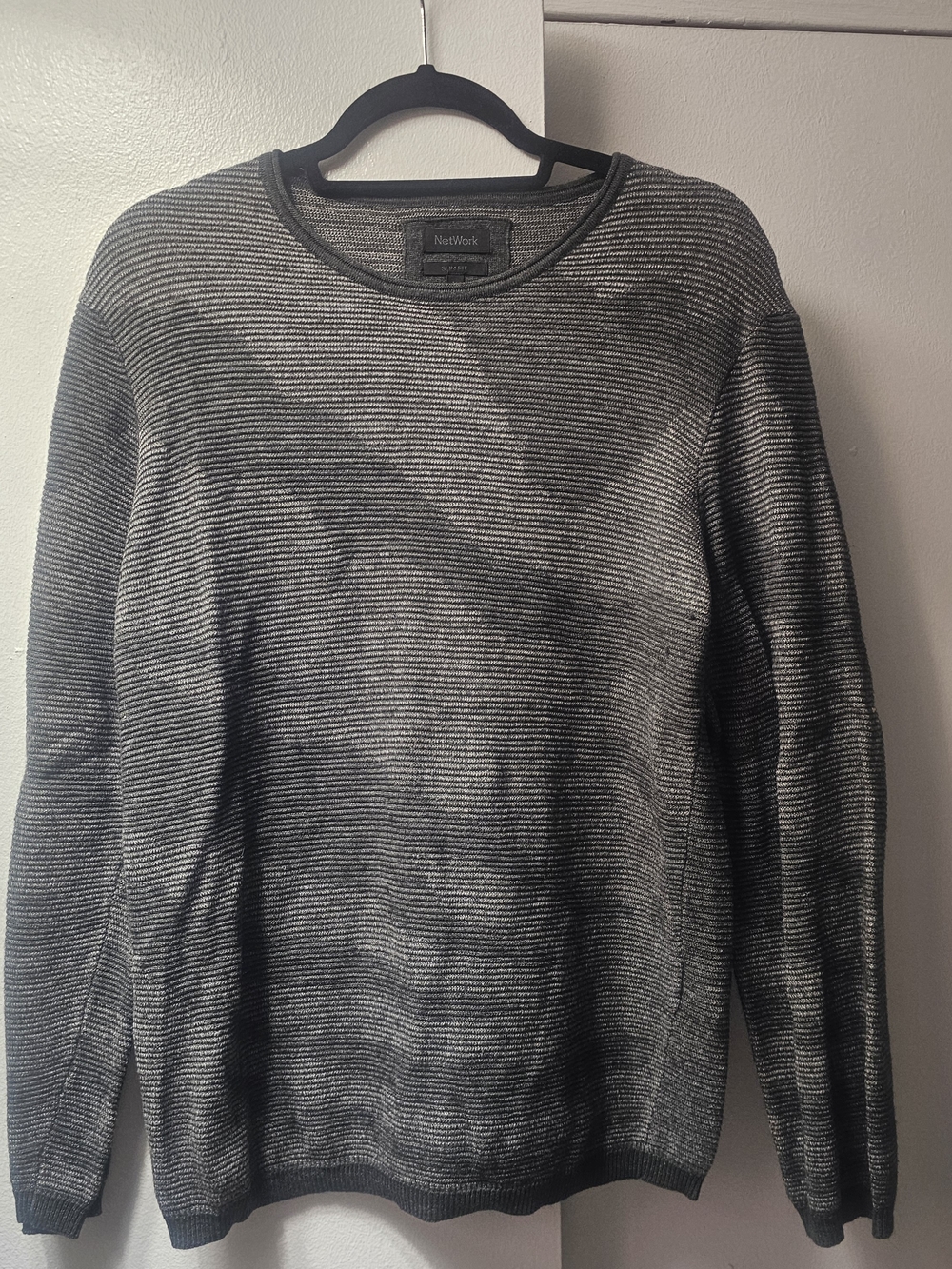 NetWork Men's Gray Abstract Striped Crewneck Sweater
